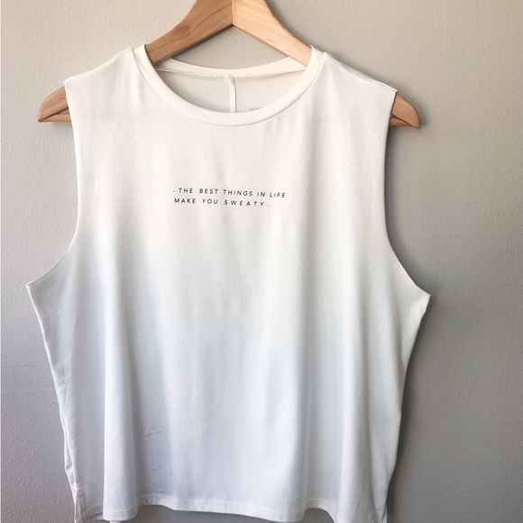 good hYOUman Tops - lovers of hYOUmanity white logo tee “THE BEST THINGS IN LIFE MAKE YOU SWEATY”